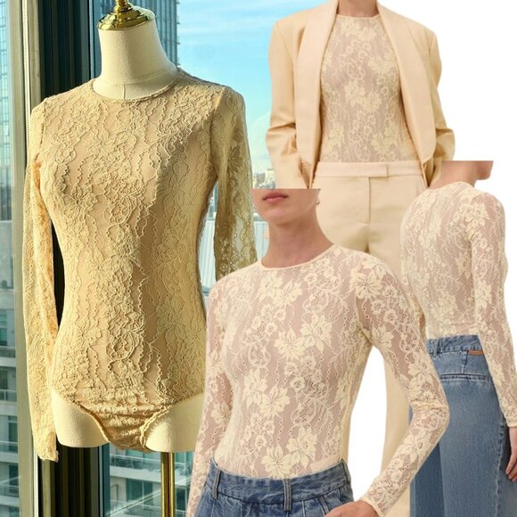 Zimmermann Tops - Zimmermann Beige Lace Long-Sleeve Bodysuit